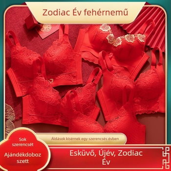 Vörös menyasszonyi fehérnemű szett, drót nélküli, emelő hatású, oldalsó támasz, 3/4-es kosárú csipkés melltartóval