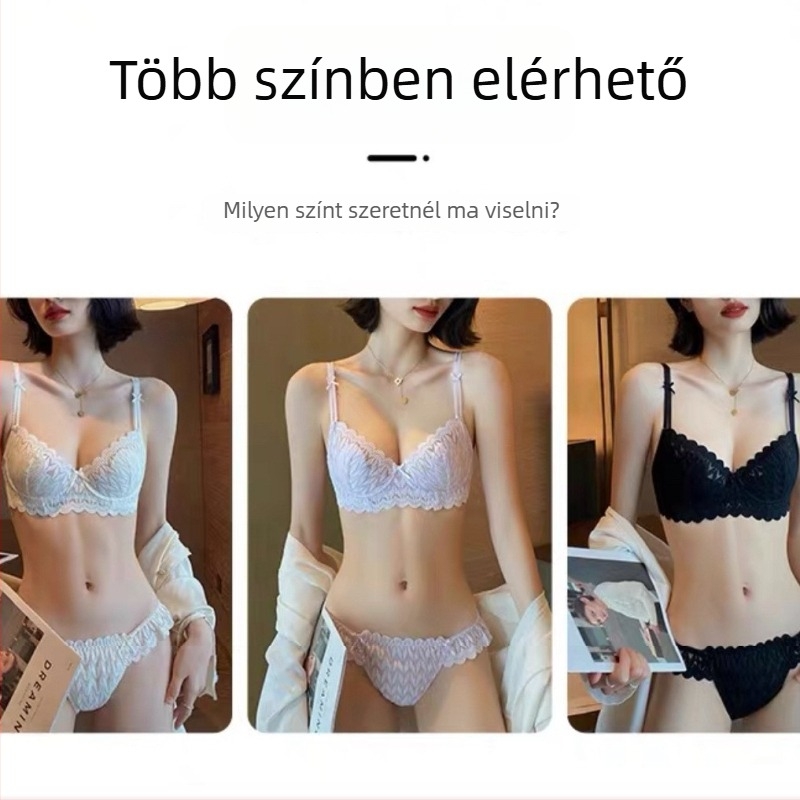 Melltartó szett nyúlfül kosár, vékony formázott kosár, rögzített dupla vállpántok, hátul két kapocs, csipke
