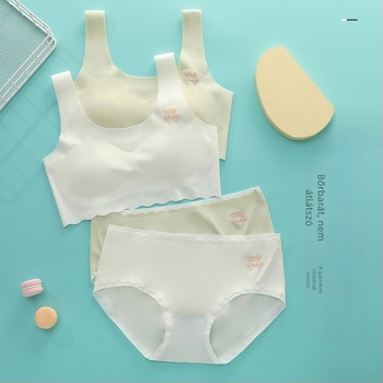 Latex párnázott fehérnemű készlet tinédzser lányok számára, varrás nélküli top és melltartó