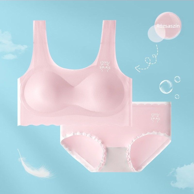 Latex párnázott fehérnemű készlet tinédzser lányok számára, varrás nélküli top és melltartó