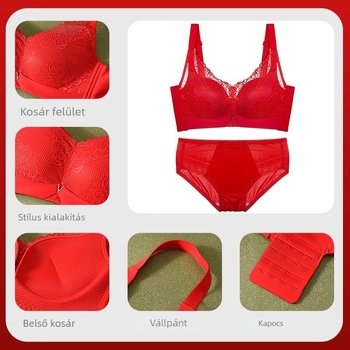 Langsha menyasszonyi piros csipkés melltartó és alsónemű szett, push-up kismellűeknek, gyönyörű hátsó rész, nylon