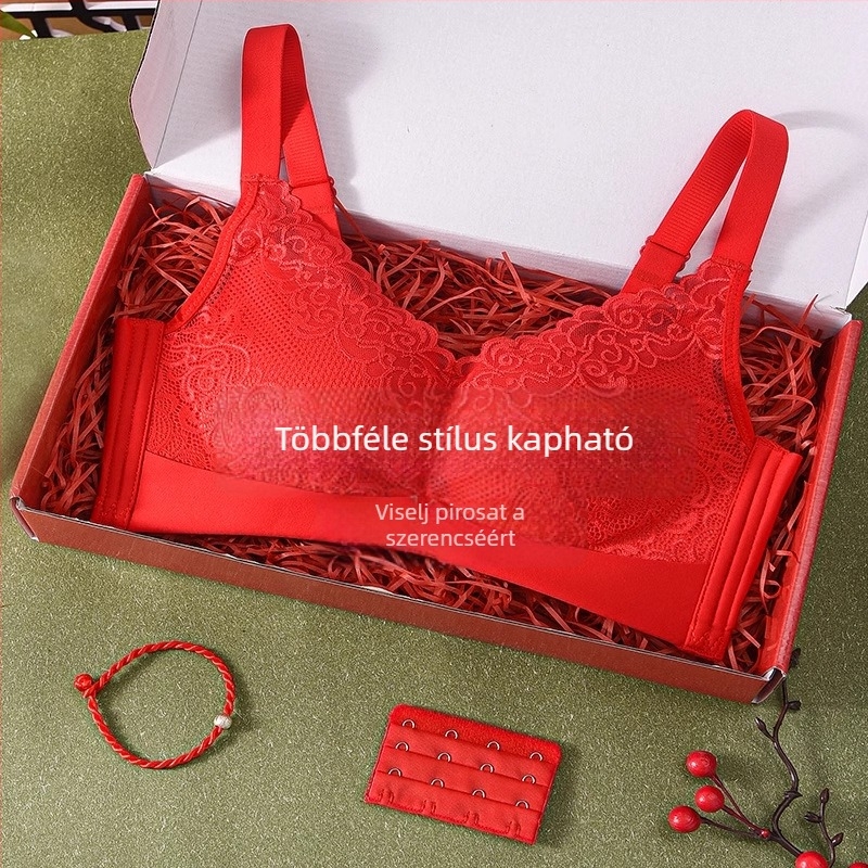Langsha menyasszonyi piros csipkés melltartó és alsónemű szett, push-up kismellűeknek, gyönyörű hátsó rész, nylon