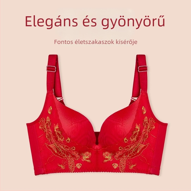 Langsha menyasszonyi piros csipkés melltartó és alsónemű szett, push-up kismellűeknek, gyönyörű hátsó rész, nylon
