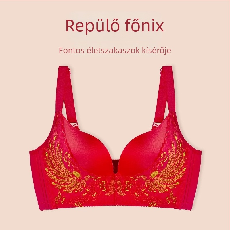 Langsha menyasszonyi piros csipkés melltartó és alsónemű szett, push-up kismellűeknek, gyönyörű hátsó rész, nylon