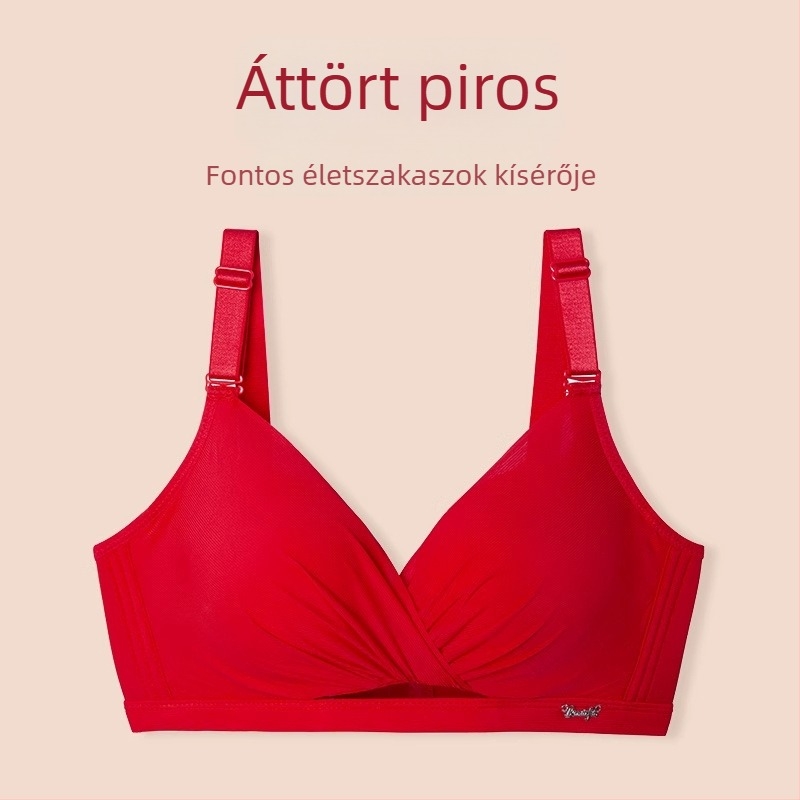 Langsha menyasszonyi piros csipkés melltartó és alsónemű szett, push-up kismellűeknek, gyönyörű hátsó rész, nylon
