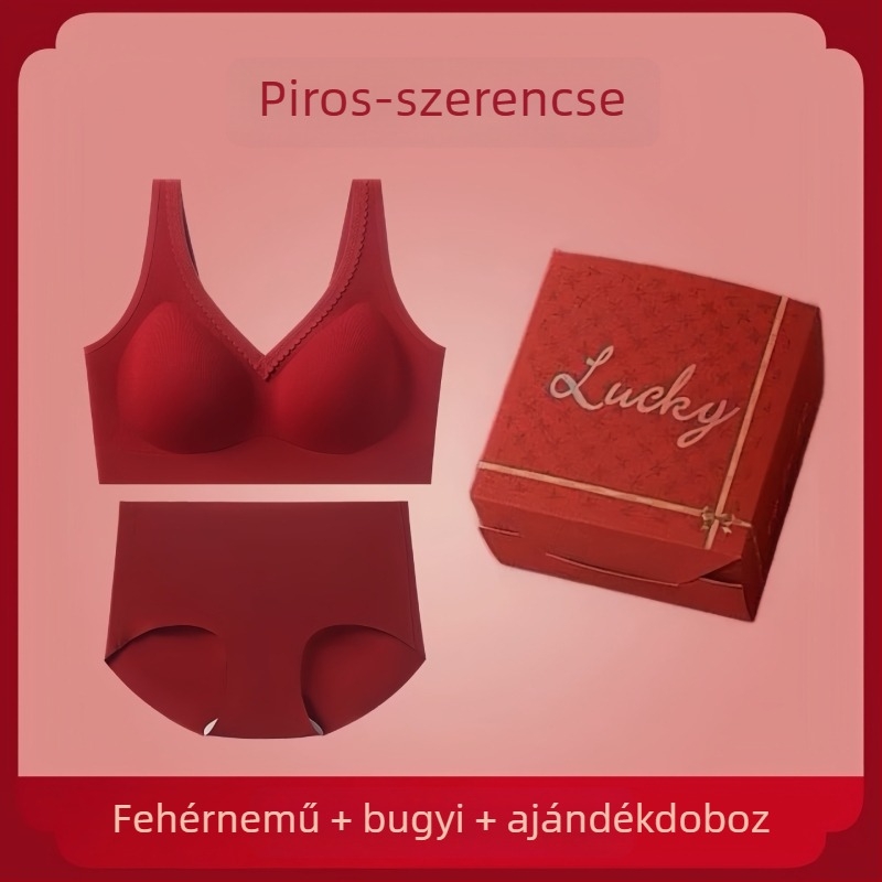 Ünnepi piros, seamless fehérnemű készlet push-up hatással és oldalsó támogatással a mellekhez, kényelmes és bőrbarát