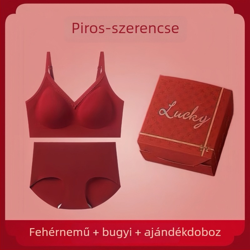 Ünnepi piros, seamless fehérnemű készlet push-up hatással és oldalsó támogatással a mellekhez, kényelmes és bőrbarát