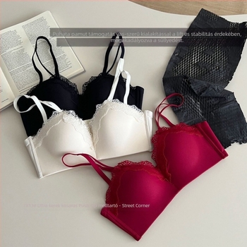 Csipkés melltartó drótok nélkül, teljes kosár, közepes formájú kosár, nylon anyagú és spandex bélés