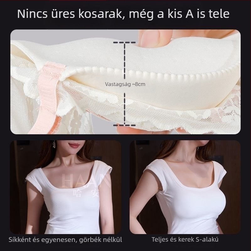 5 cm vastag push-up csipkés női melltartó szett, 3/4 kosár, a kerekebb vonalért