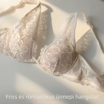Női fehérnemű szett csipével, mély V, lélegző nylon, 3/4-es kosár, anti-lógás Push-Up melltartó