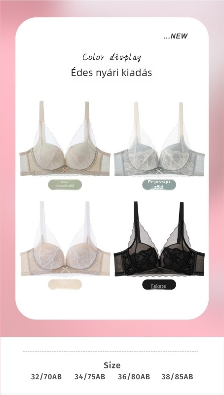 K46 Francia stílusú hálószálas fehérnemű szett vezeték nélküli push-up melltartóval, párnázott, kis melltartóhoz