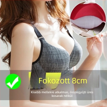 Vezeték nélküli 3/4 kosaras melltartó, 8 cm-es push-up, kockás nylon anyag, levehető dupla vállpántok, belső spandex bevonat 30% alatt