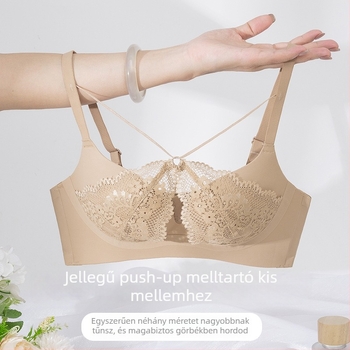 Csipkés melltartó készlet pánt nélküli, kivehető dupla vállpántokkal, hátoldali három sor kapoccsal, 3/4 kosár, nylon