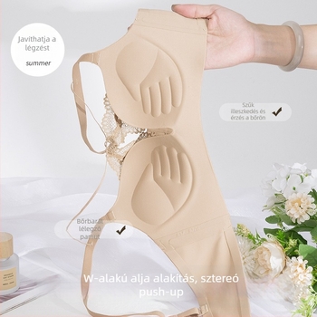 Csipkés melltartó készlet pánt nélküli, kivehető dupla vállpántokkal, hátoldali három sor kapoccsal, 3/4 kosár, nylon