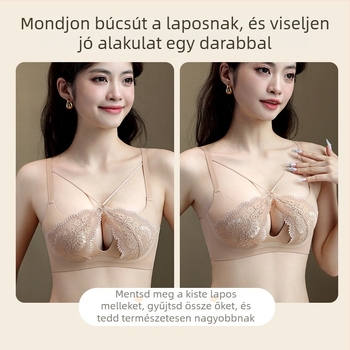 Csipkés melltartó készlet pánt nélküli, kivehető dupla vállpántokkal, hátoldali három sor kapoccsal, 3/4 kosár, nylon