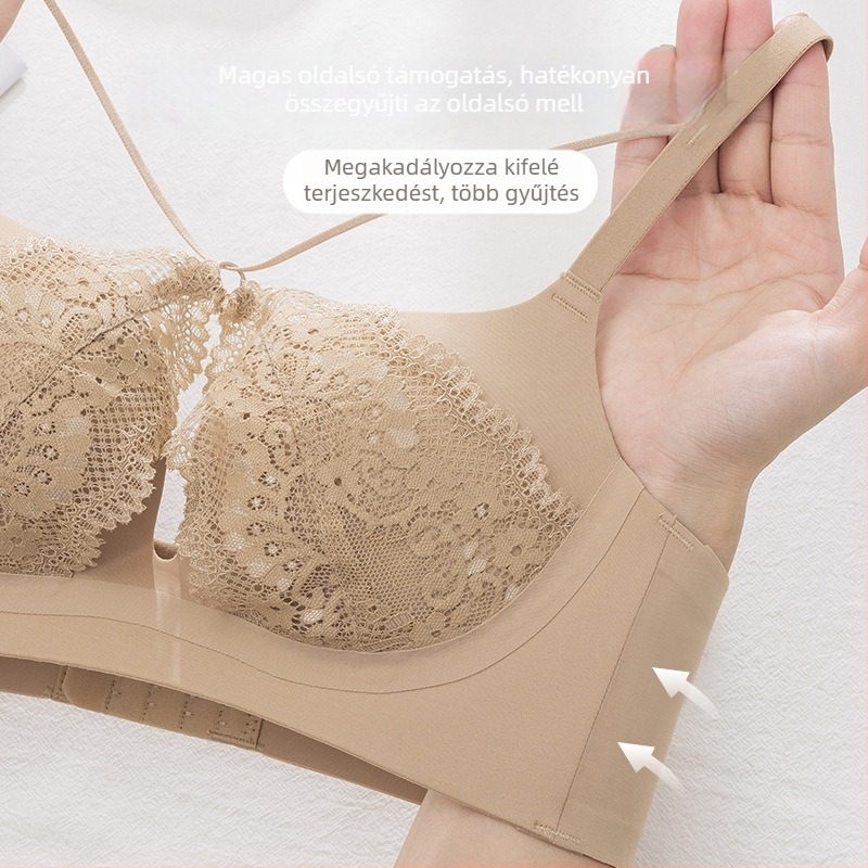 Csipkés melltartó készlet pánt nélküli, kivehető dupla vállpántokkal, hátoldali három sor kapoccsal, 3/4 kosár, nylon
