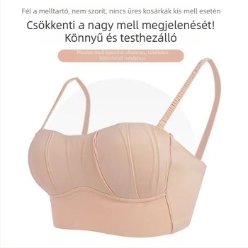 Nylon anyagú pánt nélküli melltartó, 3/4 kosár, vékony formázott kosár, levehető dupla vállpántok, hátul három sor kampó