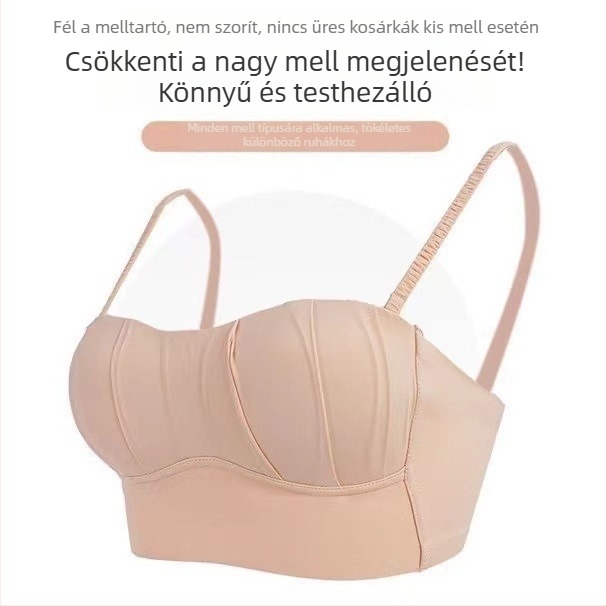 Nylon anyagú pánt nélküli melltartó, 3/4 kosár, vékony formázott kosár, levehető dupla vállpántok, hátul három sor kampó