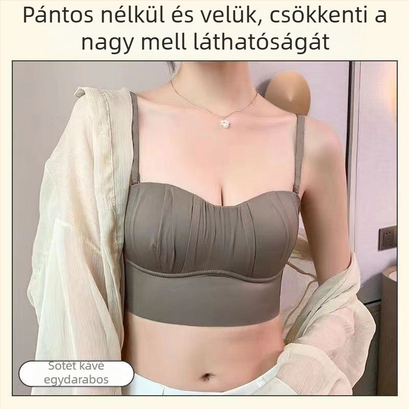 Nylon anyagú pánt nélküli melltartó, 3/4 kosár, vékony formázott kosár, levehető dupla vállpántok, hátul három sor kampó