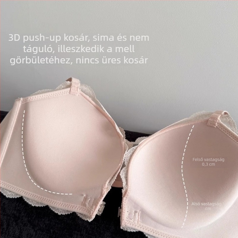 Francia csipkés melltartó elől záródó, kismellűeknek, push-up, vonzó hátsó rész, tartás
