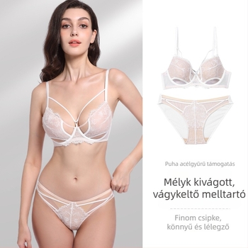 Francia stílusú csipkés Push-Up melltartó készlet, 3/4 kosár, vékony formázott kosár, rögzített dupla vállpántok, légáteresztő csipke nyárra