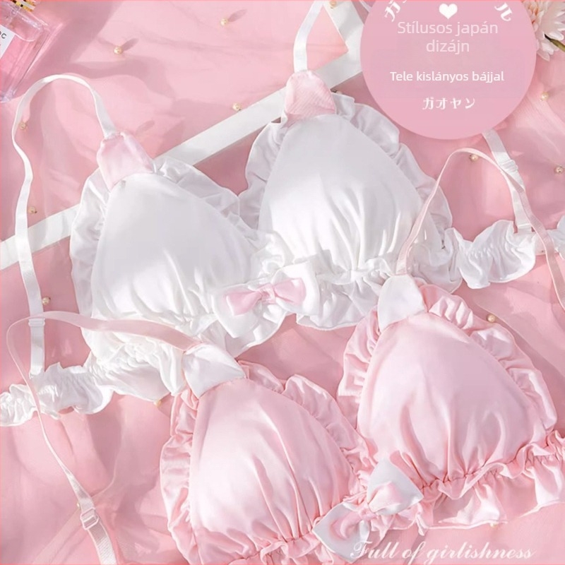 Lolita-stílusú vezeték nélküli melltartó nyuszifül-díszítéssel, édes japán stílus, 3/4 kosár, kényelmes nylon