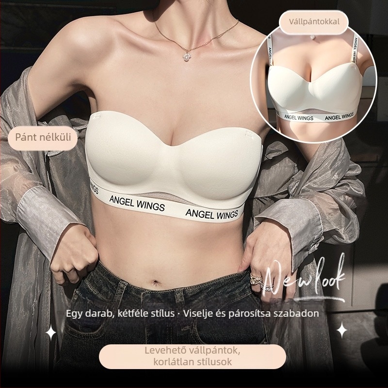 Váll nélküli bandeau melltartó kis méretű mellekhez, ruhaszabású, vezeték nélküli, csúszásmentes, párnázott