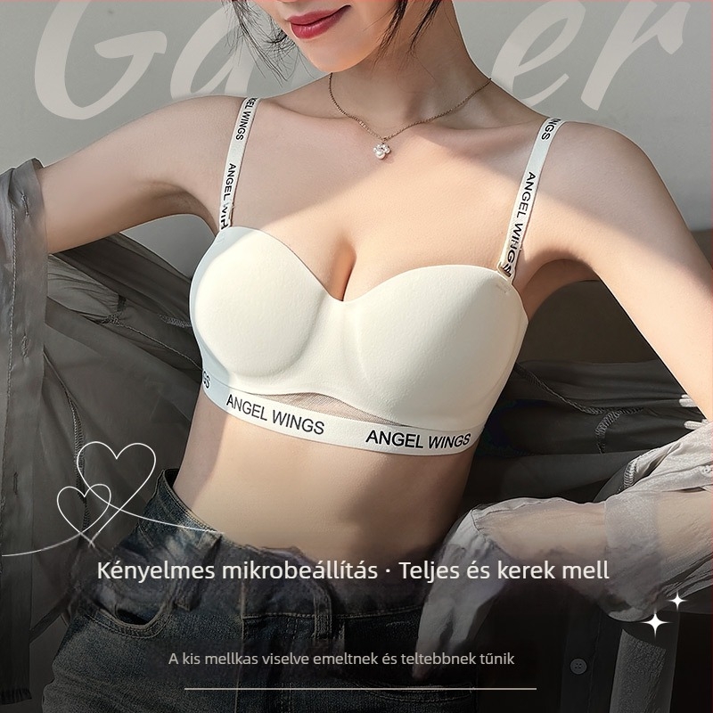 Váll nélküli bandeau melltartó kis méretű mellekhez, ruhaszabású, vezeték nélküli, csúszásmentes, párnázott