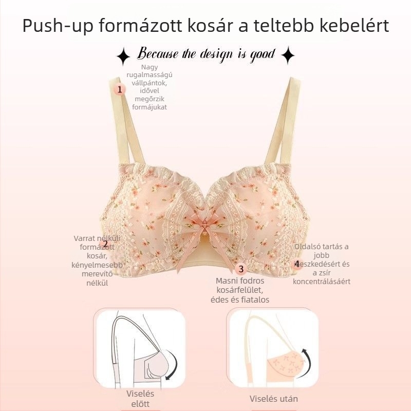 Virágmintás csipkés melltartó szett kismellhez – szexi és édes, 3/4-es kosár