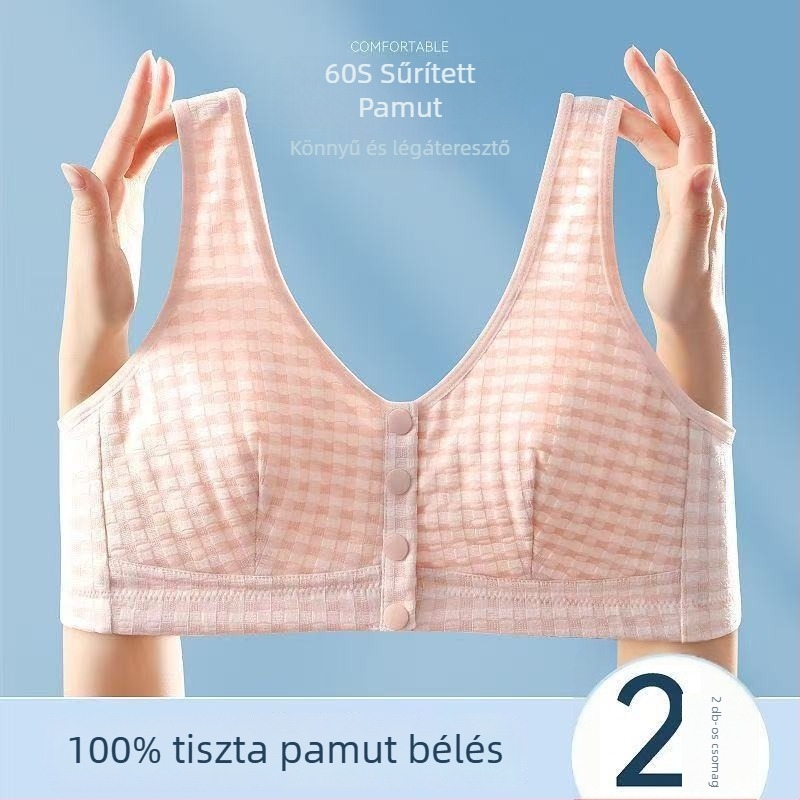 Pamut melltartó, mellény-stílus, elülső csattal, idős nőknek, teljes kosár, vékony formázott kosár