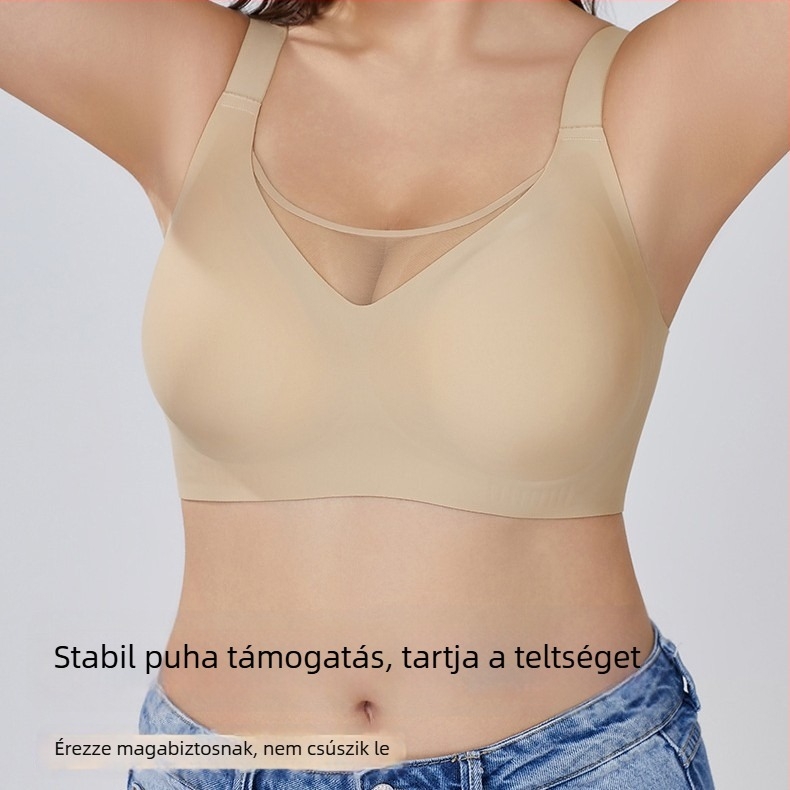 Sima varrat nélküli melltartó merevítő nélkül, támogatás és emelés, kosár formázatlan nejlonból, bélés spandex 30–50%, fix vállpántok, hátul négy sor kapocs