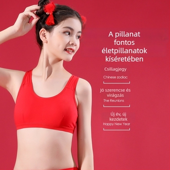 Piros pamut gyerekeknek készített alsónemű – kamizsol-stílusú top, 9–13 éves lányok számára, minimalist stílus