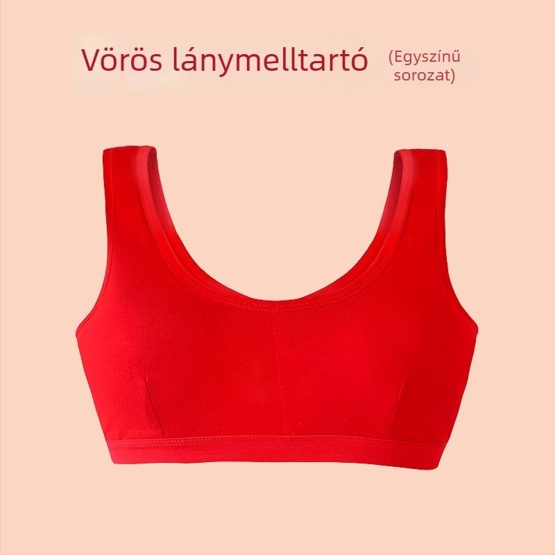 Piros pamut gyerekeknek készített alsónemű – kamizsol-stílusú top, 9–13 éves lányok számára, minimalist stílus