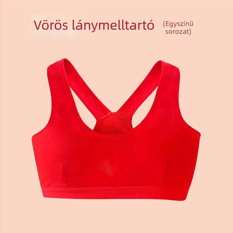 Piros pamut gyerekeknek készített alsónemű – kamizsol-stílusú top, 9–13 éves lányok számára, minimalist stílus