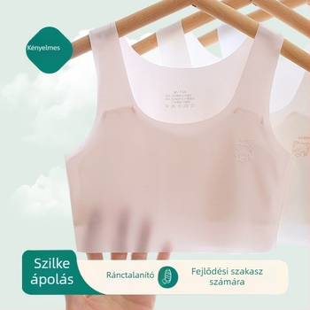 Lányoknak szánt mellény-stílusú melltartó, teljes kosár, formázatlan kosár, fő anyag viszkóz, bélés nylon, fixált dupla vállpántok, rajzfilmszerű minta