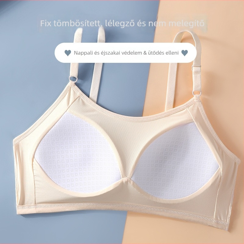 Tinédzser melltartó fix kosárral, légáteresztő Ice Silk anyagú, vest-stílusban, 15+ éveseknek (Cup: Full; Mold Cup: Thin mold; Mold Cup fabric: Cotton; Fabric: Nylon; Shoulder strap: Fixed double)
