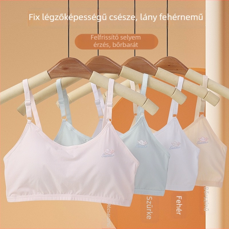 Tinédzser melltartó fix kosárral, légáteresztő Ice Silk anyagú, vest-stílusban, 15+ éveseknek (Cup: Full; Mold Cup: Thin mold; Mold Cup fabric: Cotton; Fabric: Nylon; Shoulder strap: Fixed double)