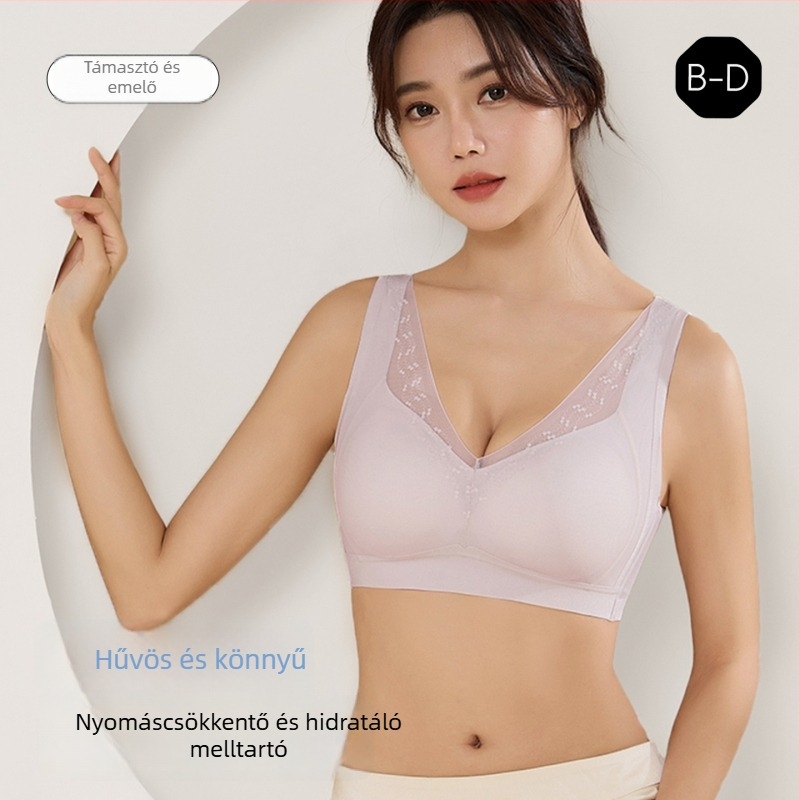 Vezeték nélküli csipkés melltartó, teljes kosár, vékony formázott kosár, hátul négy sor záródás, mulberry selyem bélés 30–50%