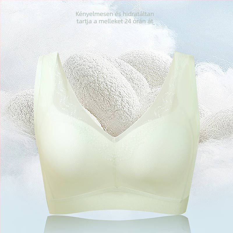 Vezeték nélküli csipkés melltartó, teljes kosár, vékony formázott kosár, hátul négy sor záródás, mulberry selyem bélés 30–50%