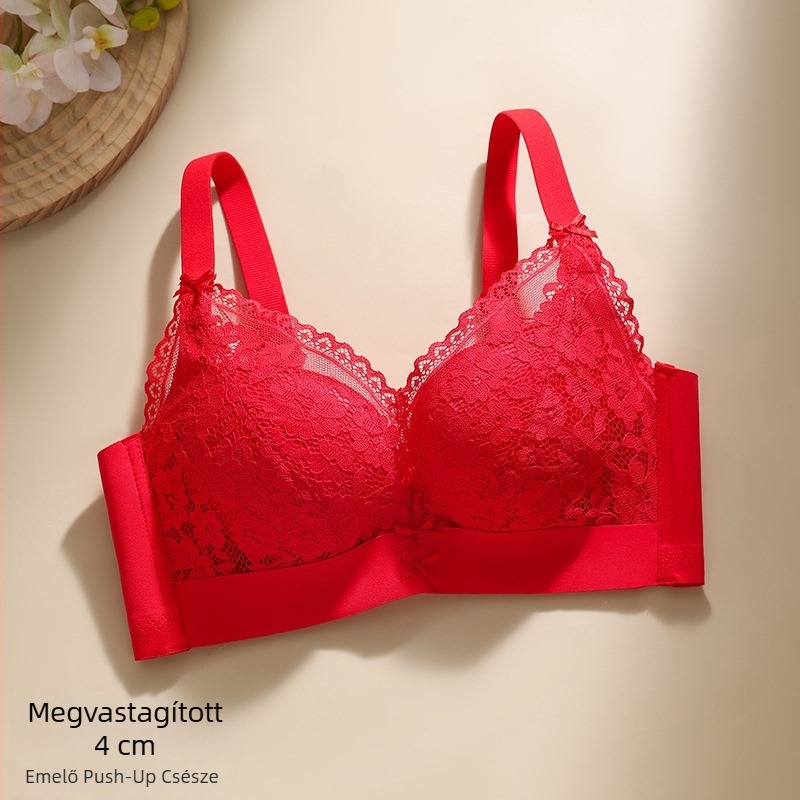 4 cm vastag párnázott kosár, drót nélküli, csipkés push-up melltartó, lágy nőies stílus, 3/4 kosár