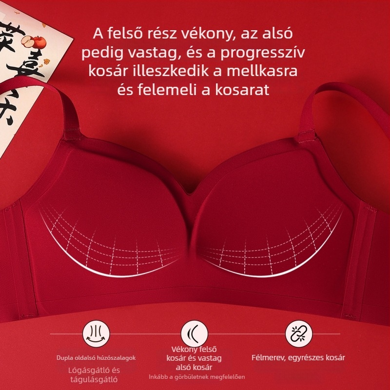 Piros ünnepi esküvői melltartó készlet emelő hatással a feszesség megőrzésére, drót nélküli, díszdobozos csomag, AB kosár