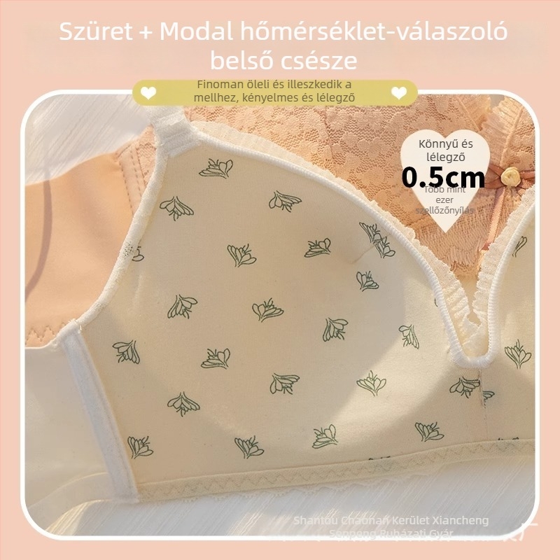 Csipkés női melltartó készlet, vezeték nélküli, 3/4 kosár, vékony formázott kosár, francia stílusú fehérnemű