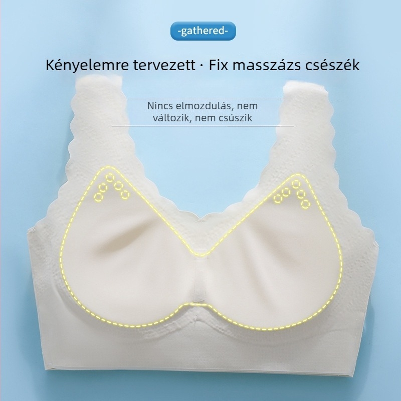 Vezeték nélküli éjszakai melltartó jég-selyemből, 3/4 kosár, felső vékony és alsó vastag formázott kosár, rögzített dupla pántok, lélegző oldalsó támasz
