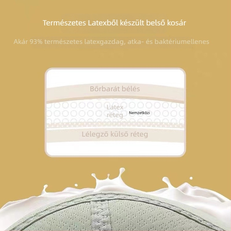 Latex melltartó merevítő nélküli, vékony kialakítású, teljes kosár, hátul hatsoros záródás, állítható vállpántok, formázó hatás a vizuálisan kisebb keblekért