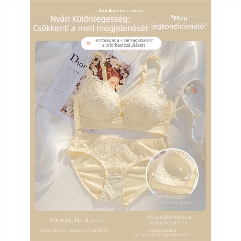 Női nyári vékony melltartó nagy mellhez, minimizáló hatás, oldalsó támasztással, vezeték nélküli, Plus-size melltartó készlet