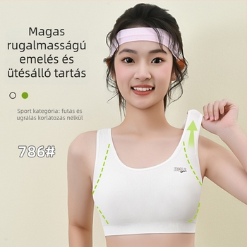 Varrat nélküli sima top lányoknak, széles vállpántokkal, a korai pubertás időszakára, kényelmes és puha, merevítő nélkül, fix kosaras, nylon anyag