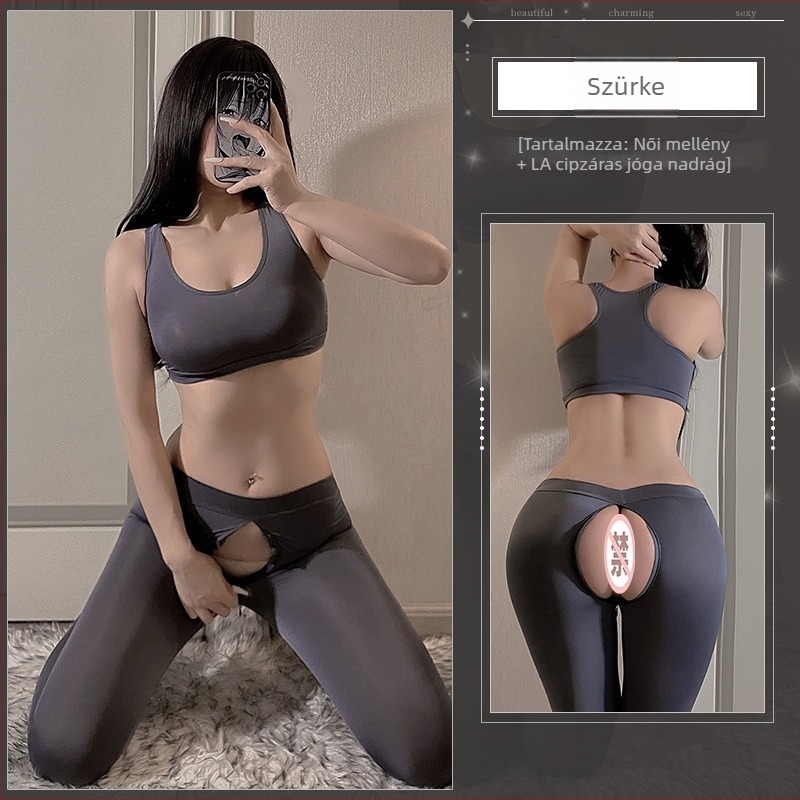 Szexi női fehérnemű egyenruhával és Ice Silk jóga nadrággal cipzárral és harisnyával (Ice Silk; 90–95% poliészter; 181–200 g/m2; Stílus: Perspective; Nyár 2025)