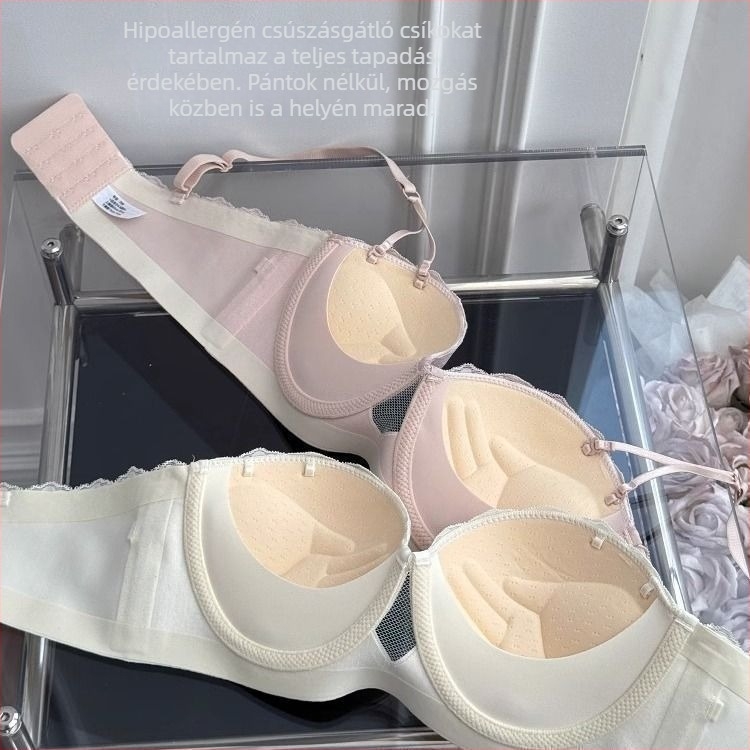 Dream Catcher Girl: Francia satinból készült pánt nélküli melltartó, anti-slip, félkosár, kis mellekhez, push-up a kiemelésért és az oldalsó mellek összegyűjtéséért