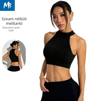 Női varrás nélküli jóga felső integrált melltartóbetéttel, vállrész nélkül, nylon 80%, bélés spandex 80%, futáshoz