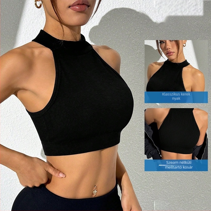 Női varrás nélküli jóga felső integrált melltartóbetéttel, vállrész nélkül, nylon 80%, bélés spandex 80%, futáshoz